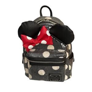 Loungefly Disney Minnie Mouse Sequin Polka Mini Backpack w/ Dot 3D Bow and Ears